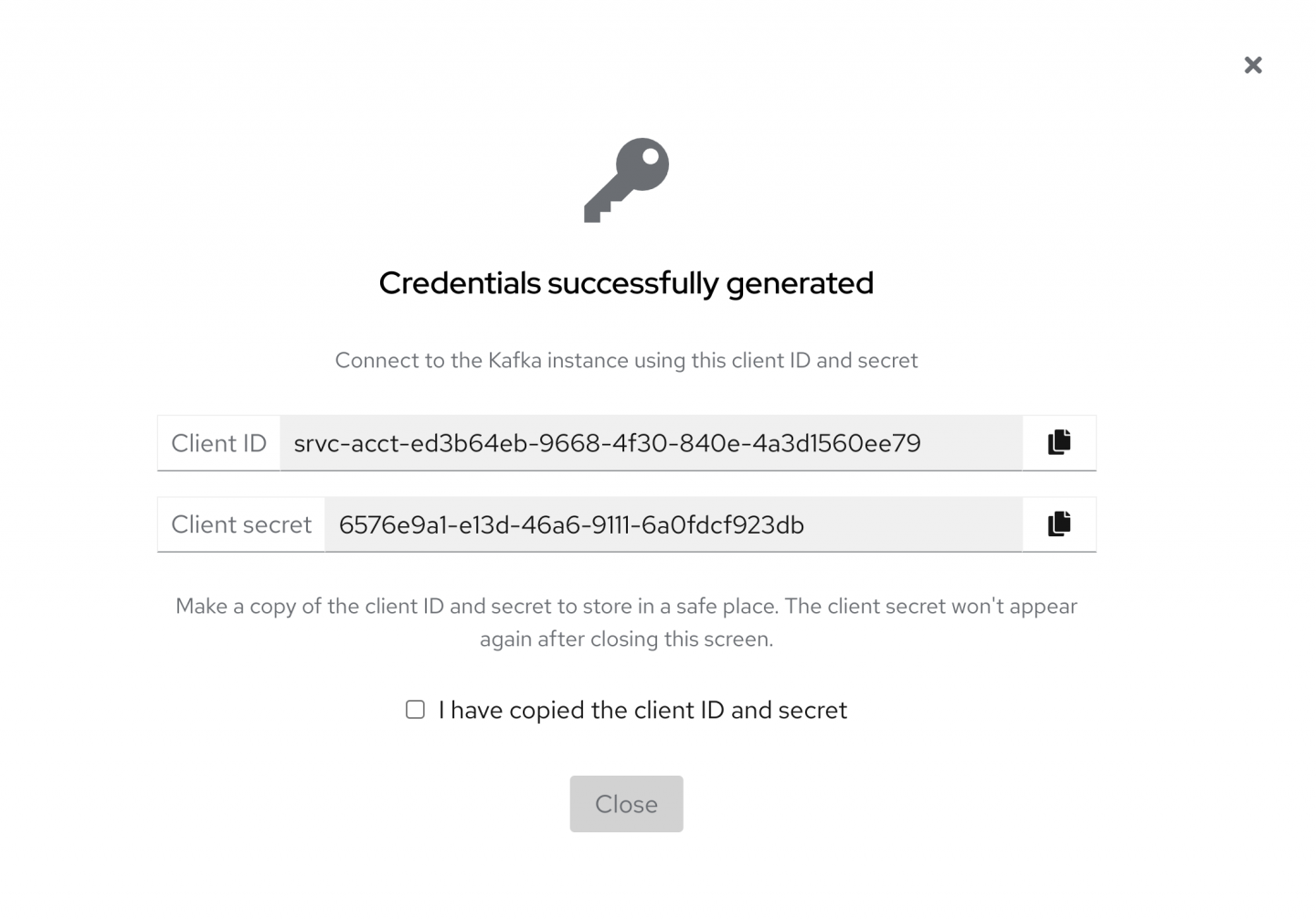 After you create the service account, you need to copy the client ID and client secret.