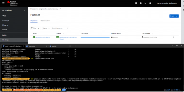 Figure 3: OpenShift dashboard in background with command line in foreground.
