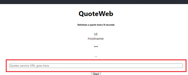 In the highlighted text box, enter the URL of the back-end quotes service.