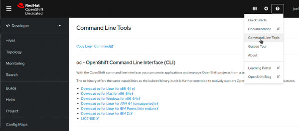 Command-line tools for OpenShift are provided by the oc command.