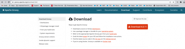 A screenshot of the Groovy download page.