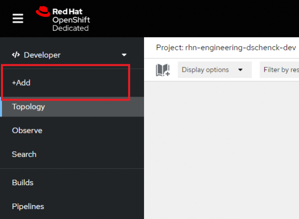 The +Add option in the OpenShift dashboard.